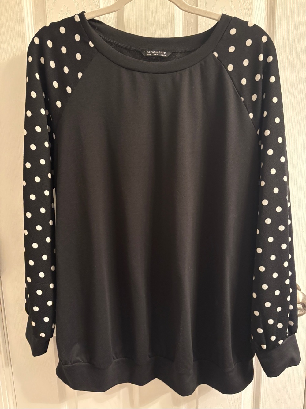 BloomChic Black Sweatshirt with White Polka Dot Sleeves#326